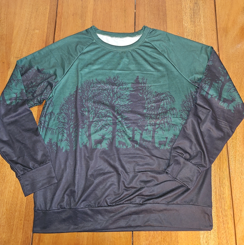 Men's Green & Black Forest-Print Long Sleeve Top